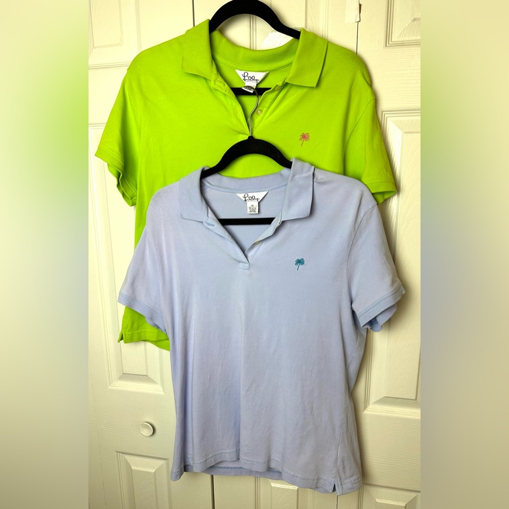 2 LILLY PULITZER Y2K Vintage Polo Shirts Blue Green Blouse Top Preppy Golf Knits - Picture 11 of 11